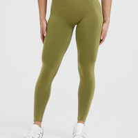EffortlessLift™ Seamless Leggings with White Logo | Olive Green