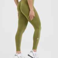 EffortlessLift™ Seamless Leggings with White Logo | Olive Green