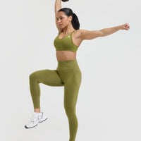EffortlessLift™ Seamless Leggings with White Logo | Olive Green