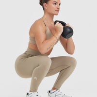 EffortlessLift™ Seamless Leggings with White Logo | Washed Sandstone