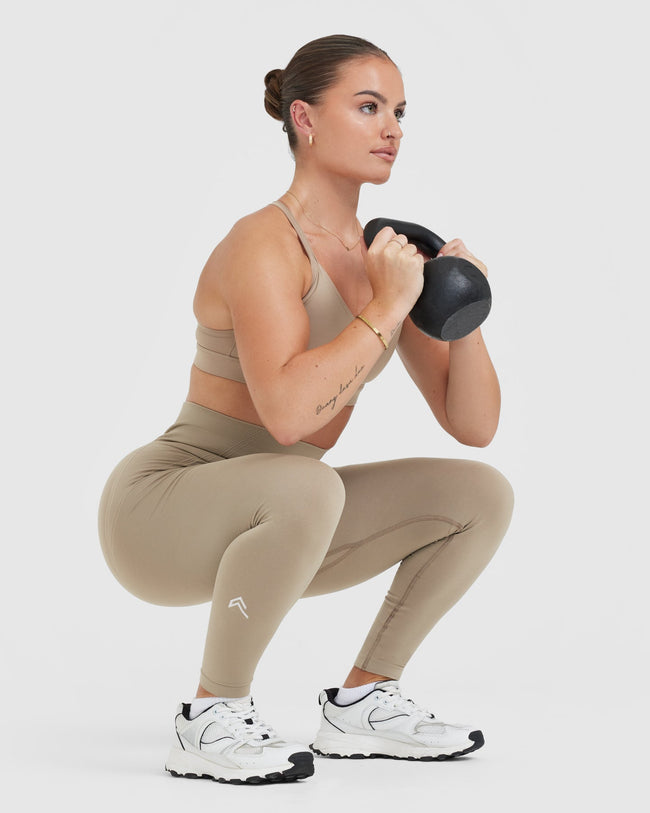 EffortlessLift™ Seamless Leggings with White Logo | Washed Sandstone
