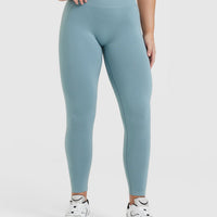 EffortlessLift™ Seamless Leggings with White Logo | Steel Blue