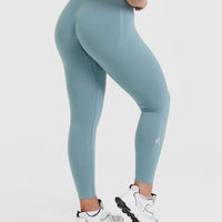 EffortlessLift™ Seamless Leggings with White Logo | Steel Blue