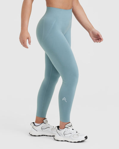 EffortlessLift™ Seamless Leggings with White Logo | Steel Blue