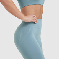 EffortlessLift™ Seamless Leggings with White Logo | Steel Blue