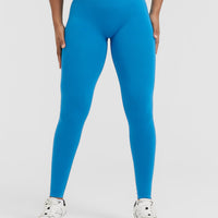 EffortlessLift™ Seamless Leggings with White Logo | Tropical Blue