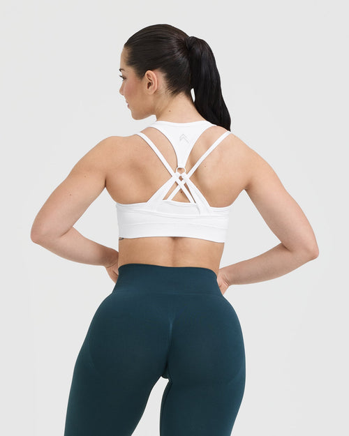 Effortless Seamless Layered Sports Bra with White Logo | White
