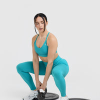 EffortlessLift™ Seamless Leggings with White Logo | Aqua Blue
