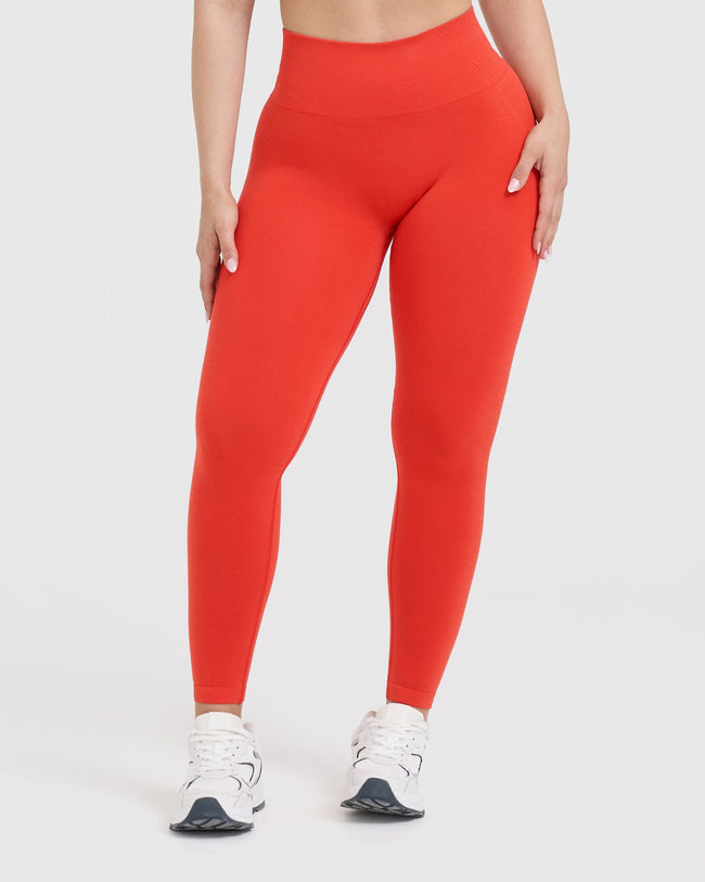 EffortlessLift™ Seamless Leggings with White Logo | Charged Orange