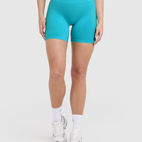 EffortlessLift™ Seamless Shorts with White Logo | Aqua Blue