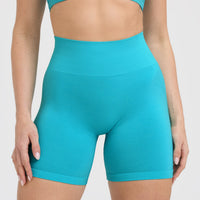 EffortlessLift™ Seamless Shorts with White Logo | Aqua Blue
