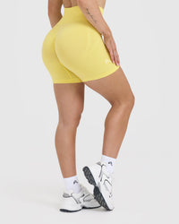 Effortless Seamless Shorts with White Logo | Lemon Yellow