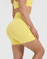 Effortless Seamless Shorts with White Logo | Lemon Yellow