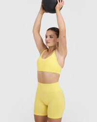 EffortlessLift™ Seamless Shorts with White Logo | Lemon Yellow