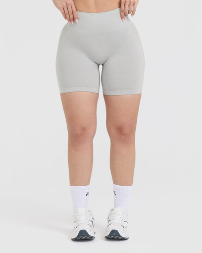 EffortlessLift™ Seamless Shorts with White Logo | Light Grey Marl