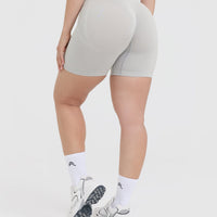 EffortlessLift™ Seamless Shorts with White Logo | Light Grey Marl