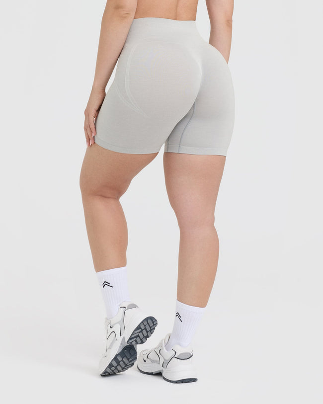 EffortlessLift™ Seamless Shorts with White Logo | Light Grey Marl