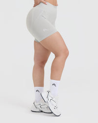 EffortlessLift™ Seamless Shorts with White Logo | Light Grey Marl