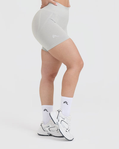 EffortlessLift™ Seamless Shorts with White Logo | Light Grey Marl