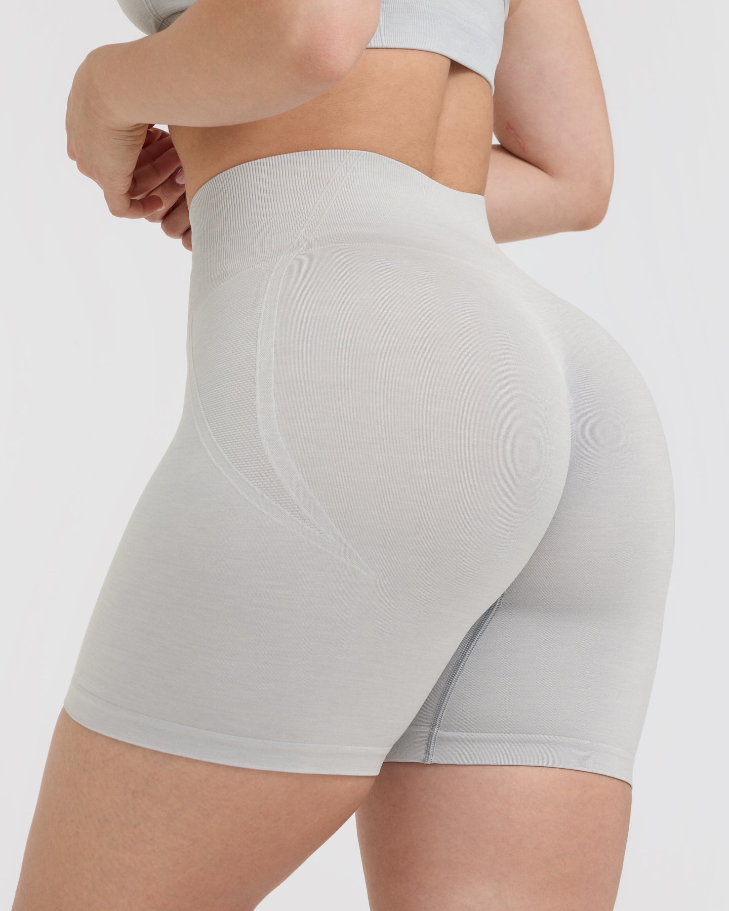 EffortlessLift™ Seamless Shorts with White Logo | Light Grey Marl