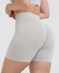 EffortlessLift™ Seamless Shorts with White Logo | Light Grey Marl