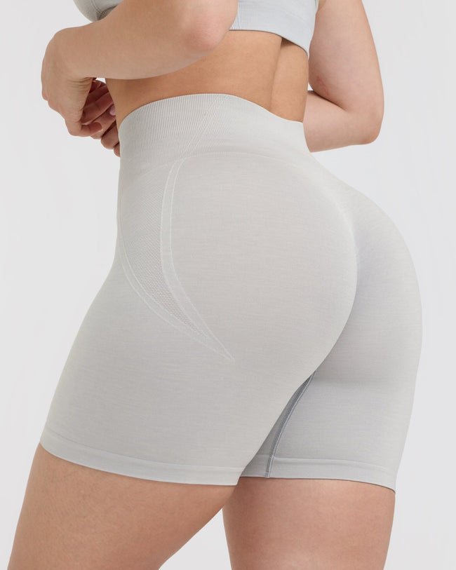 EffortlessLift™ Seamless Shorts with White Logo | Light Grey Marl