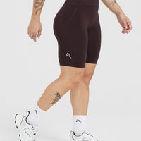 EffortlessLift™ Seamless Cycling Shorts with White Logo | 70% Cocoa
