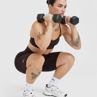 EffortlessLift™ Seamless Cycling Shorts with White Logo | 70% Cocoa