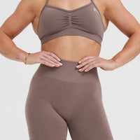 EffortlessLift™ Seamless Shorts with White Logo | Washed Cool Brown