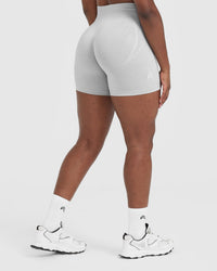 EffortlessLift™ Seamless Shorts with White Logo | Grey Marl