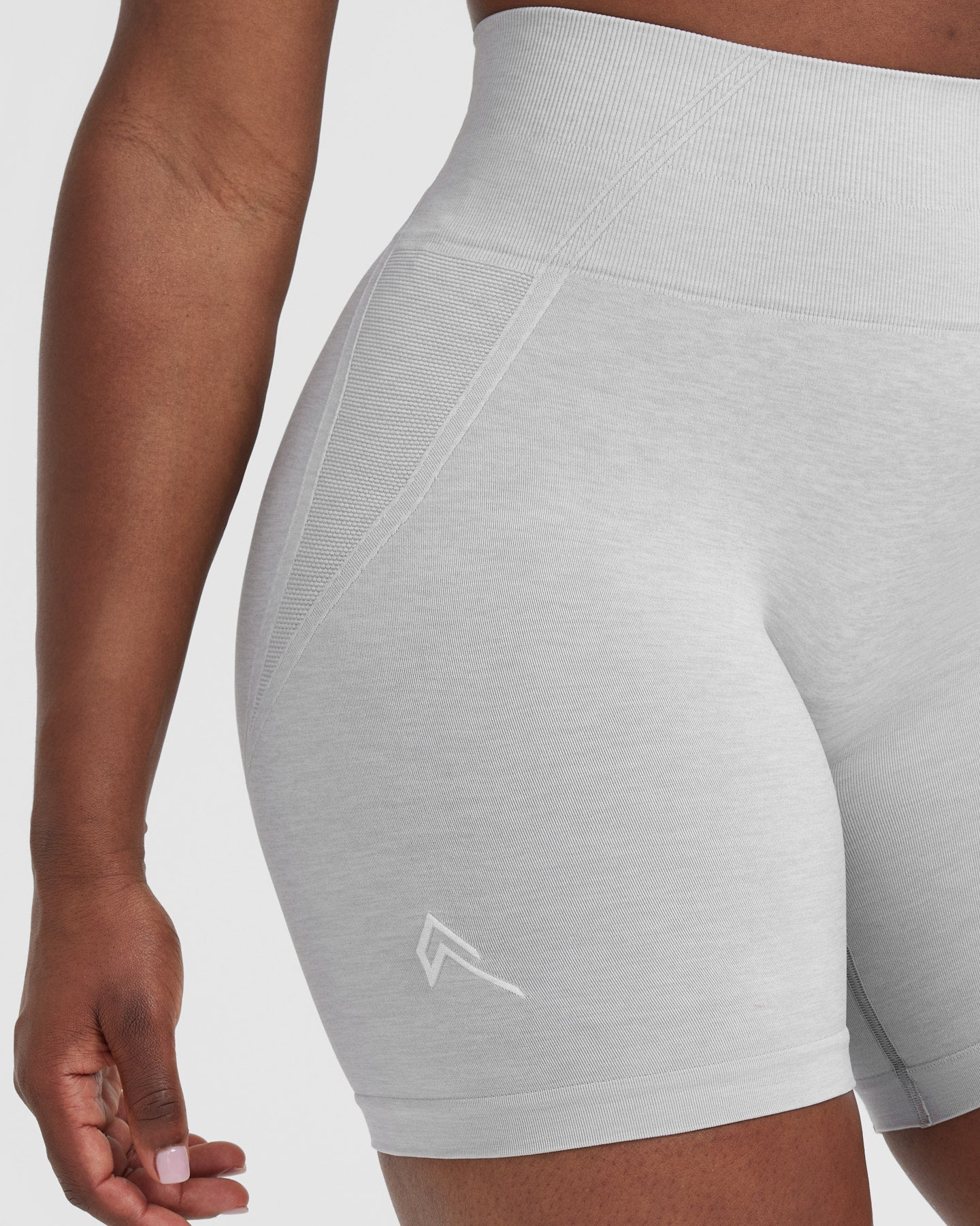 EffortlessLift™ Seamless Shorts with White Logo | Grey Marl
