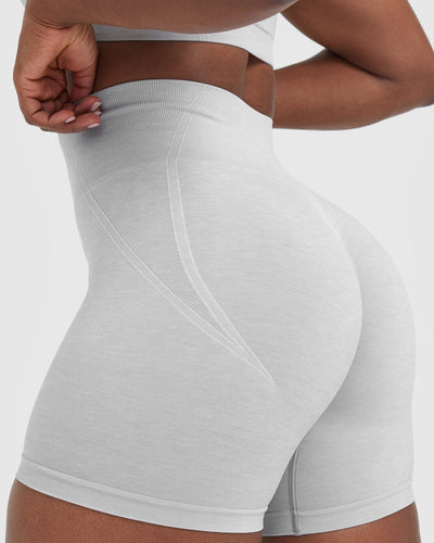EffortlessLift™ Seamless Shorts with White Logo | Grey Marl