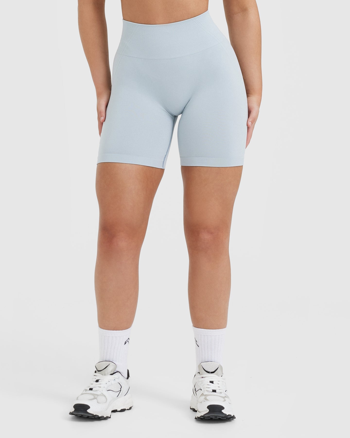 EffortlessLift™ Seamless Shorts with White Logo | Ice Blue