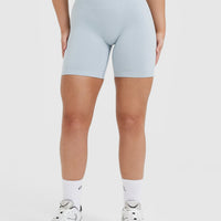 EffortlessLift™ Seamless Shorts with White Logo | Ice Blue