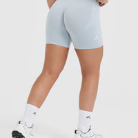 EffortlessLift™ Seamless Shorts with White Logo | Ice Blue