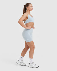 EffortlessLift™ Seamless Shorts with White Logo | Ice Blue