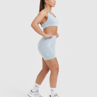 EffortlessLift™ Seamless Shorts with White Logo | Ice Blue