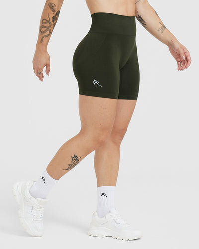 EffortlessLift™ Seamless Shorts with White Logo | Khaki