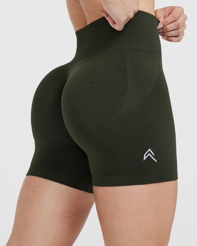 EffortlessLift™ Seamless Shorts with White Logo | Khaki