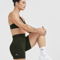 EffortlessLift™ Seamless Shorts with White Logo | Khaki