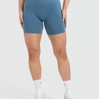 EffortlessLift™ Seamless Shorts with White Logo | Moonstone Blue