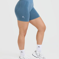 EffortlessLift™ Seamless Shorts with White Logo | Moonstone Blue