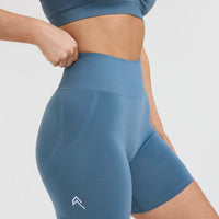 EffortlessLift™ Seamless Shorts with White Logo | Moonstone Blue