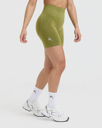 EffortlessLift™ Seamless Shorts with White Logo | Olive Green