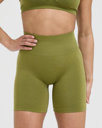 EffortlessLift™ Seamless Shorts with White Logo | Olive Green