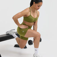 EffortlessLift™ Seamless Shorts with White Logo | Olive Green