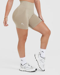 EffortlessLift™ Seamless Shorts with White Logo | Washed Sandstone