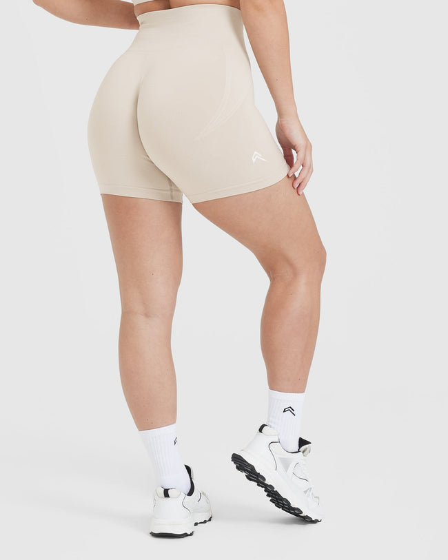 EffortlessLift™ Seamless Shorts with White Logo | Sand