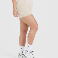 EffortlessLift™ Seamless Shorts with White Logo | Sand