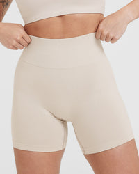 EffortlessLift™ Seamless Shorts with White Logo | Sand
